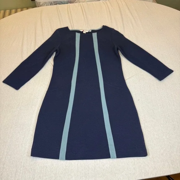 Boden Navy anita Ribbed Ottoman Shift Dress Light Blue Racing Stripe 2R J0477 - Picture 2 of 8